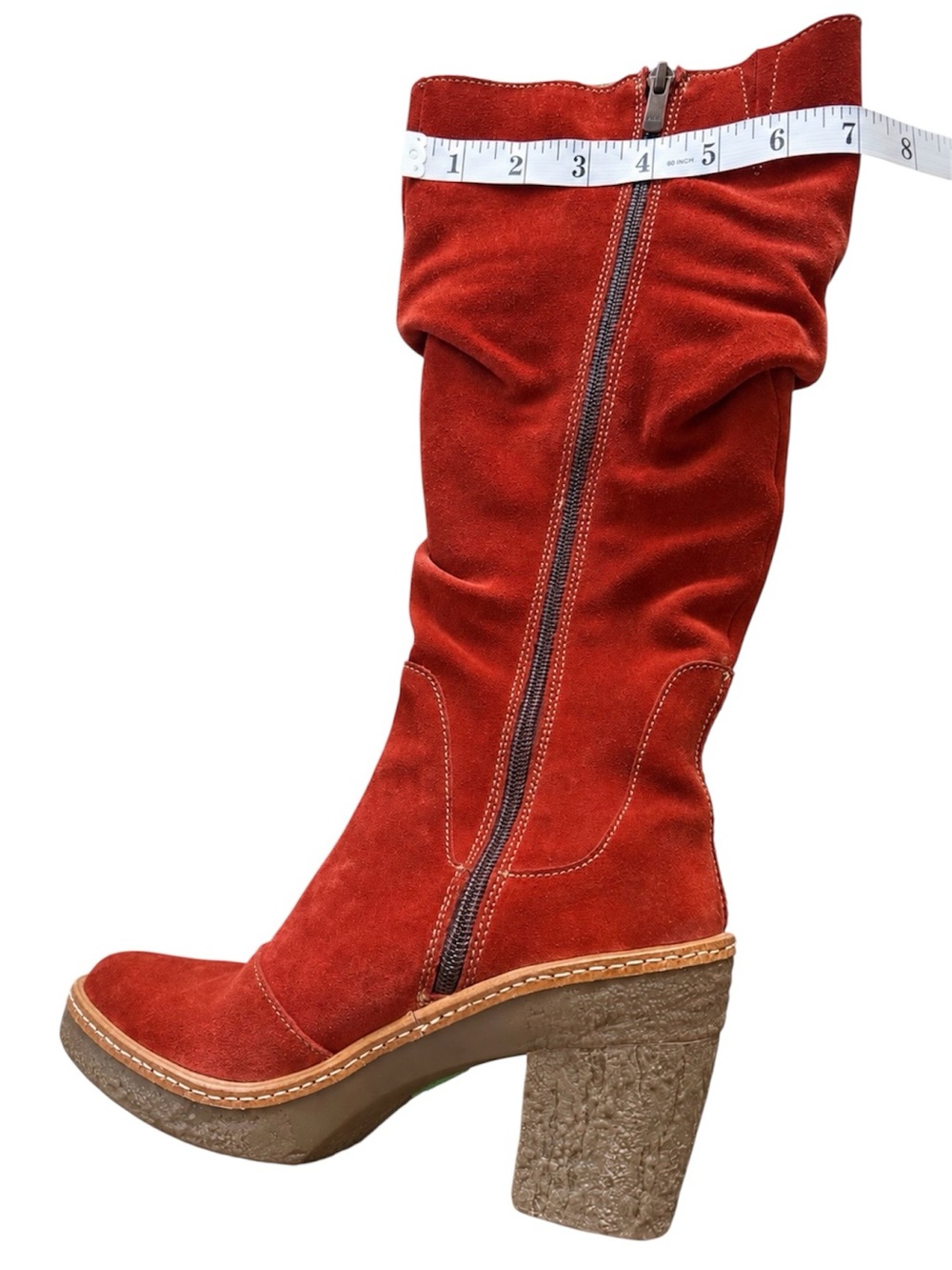 El Naturalista Caldera Red Suede Slouch Boots EU 37 / US 7 | 70s Block Heel - Picture 7 of 10